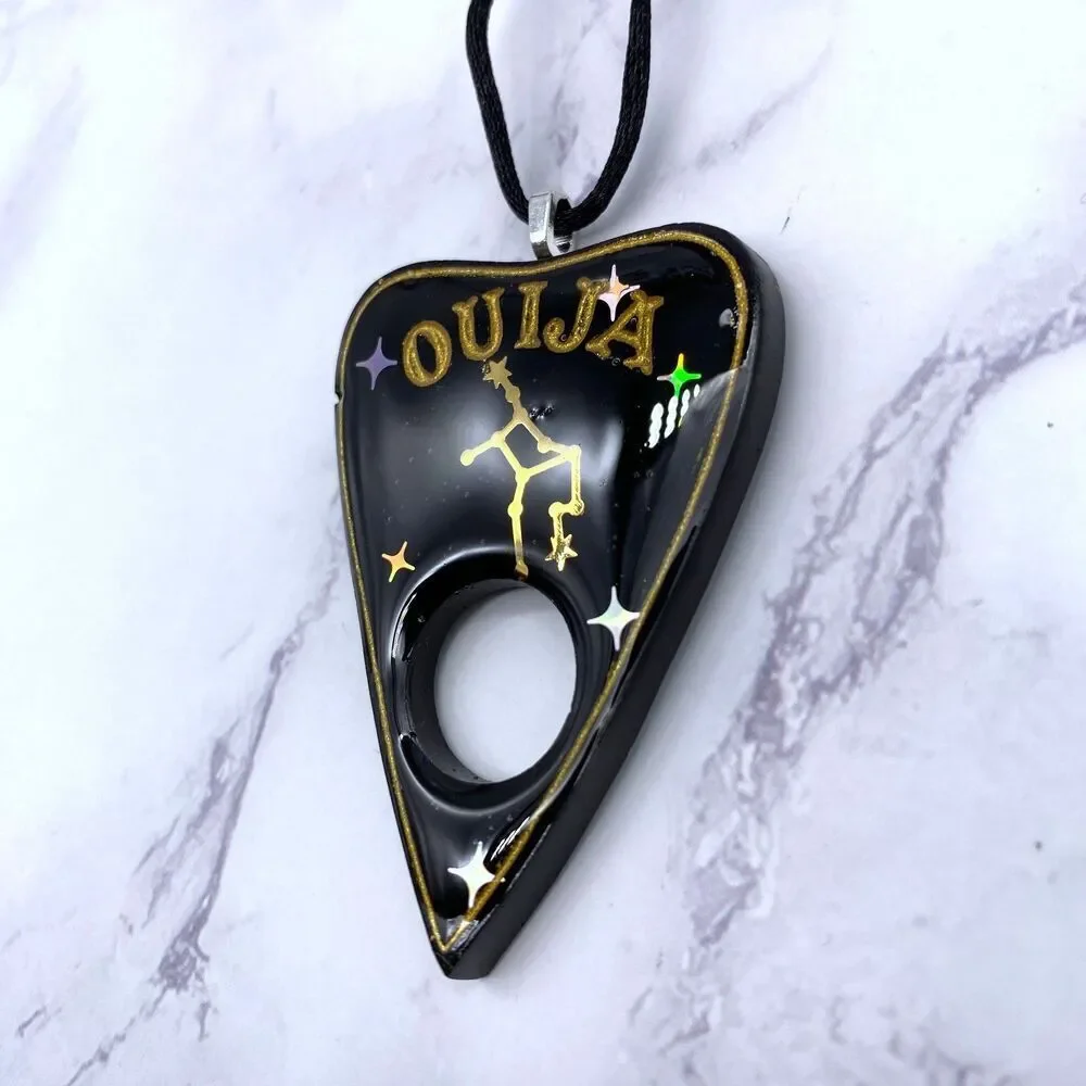 Black Virgo Zodiac Ouija Planchette Necklace Divination Witch Occult Jewelry